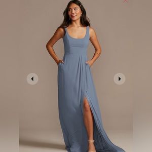 David’s bridal DB studio bridesmaid dress Chiffon tank scoop neck Steel Blue sz6